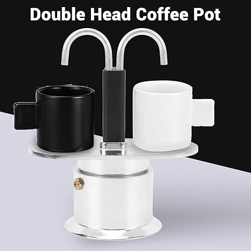 Miniatura 2 de Cafetera doble, aleación de aluminio, doble tubo, estufa italiana, para el hogar, oficina, tamaño compacto, fácil de usar, simultánea, rico sabor,
