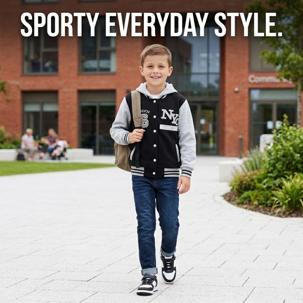 A2Z 4 Kids Unisex Ragazzi Ragazze Giacca con Cappuccio Baseball Comodo Stile Varsity Cappotto per Bambini Età 5 6 7 8 9 10 11 12 13 Anni