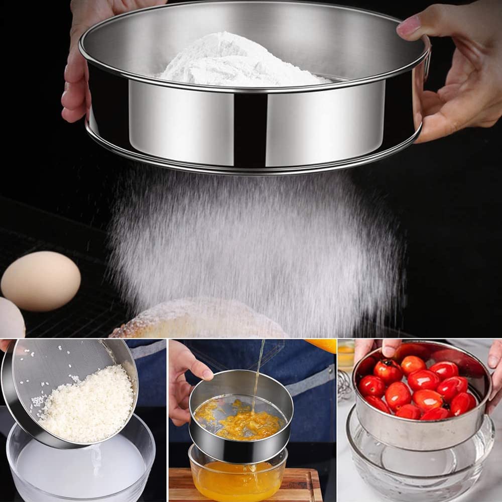 Setaccio Per Farina In Acciaio Inox - 3 Pezzi Da 15/20/25 Cm Con Rete Fine - Foto 14