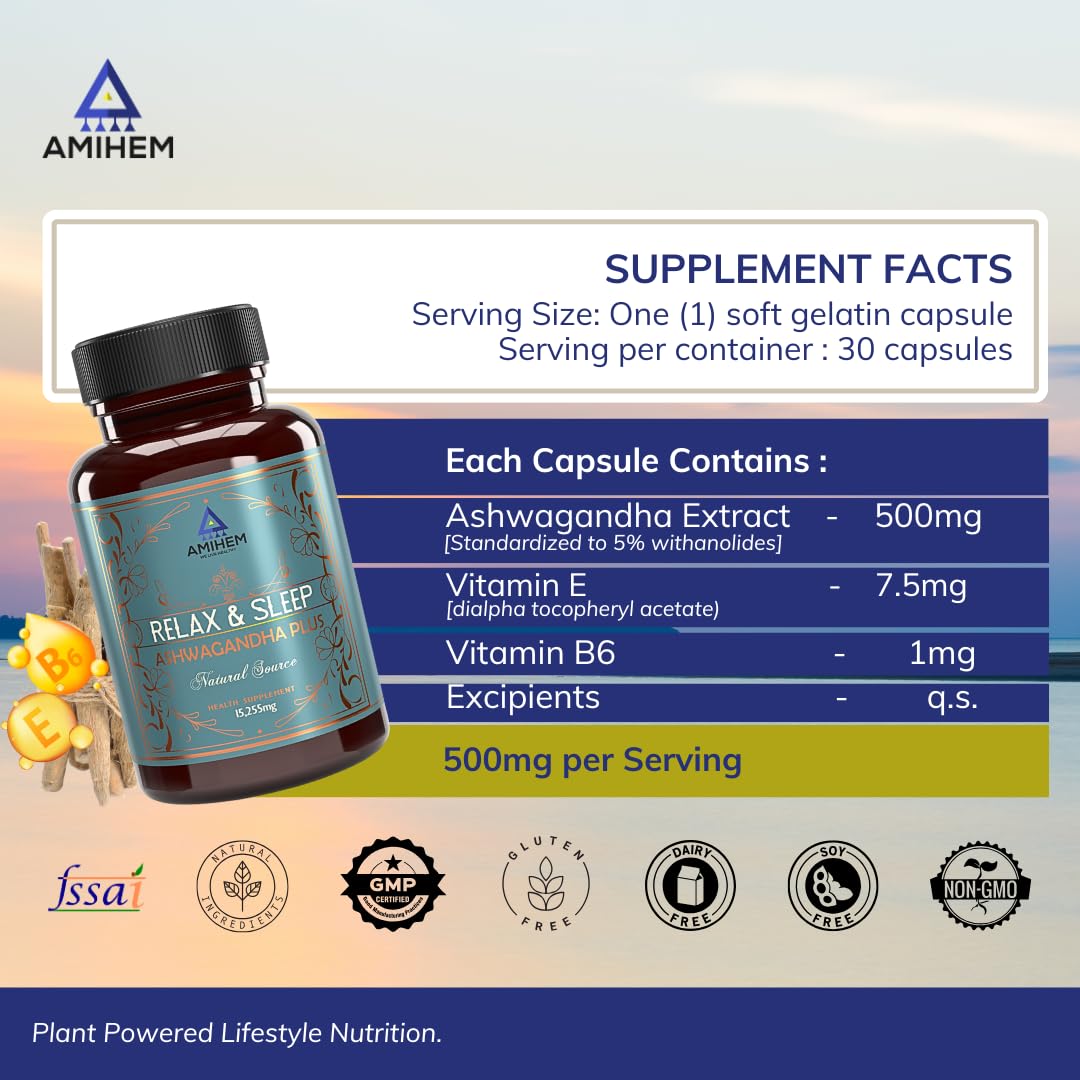 Ashwagandha Capsules 500mg | Stress Relief, Sleep Support & Cognitive Enhancement | Added Vitamin E and Vitamin B6 — Amazon image 8