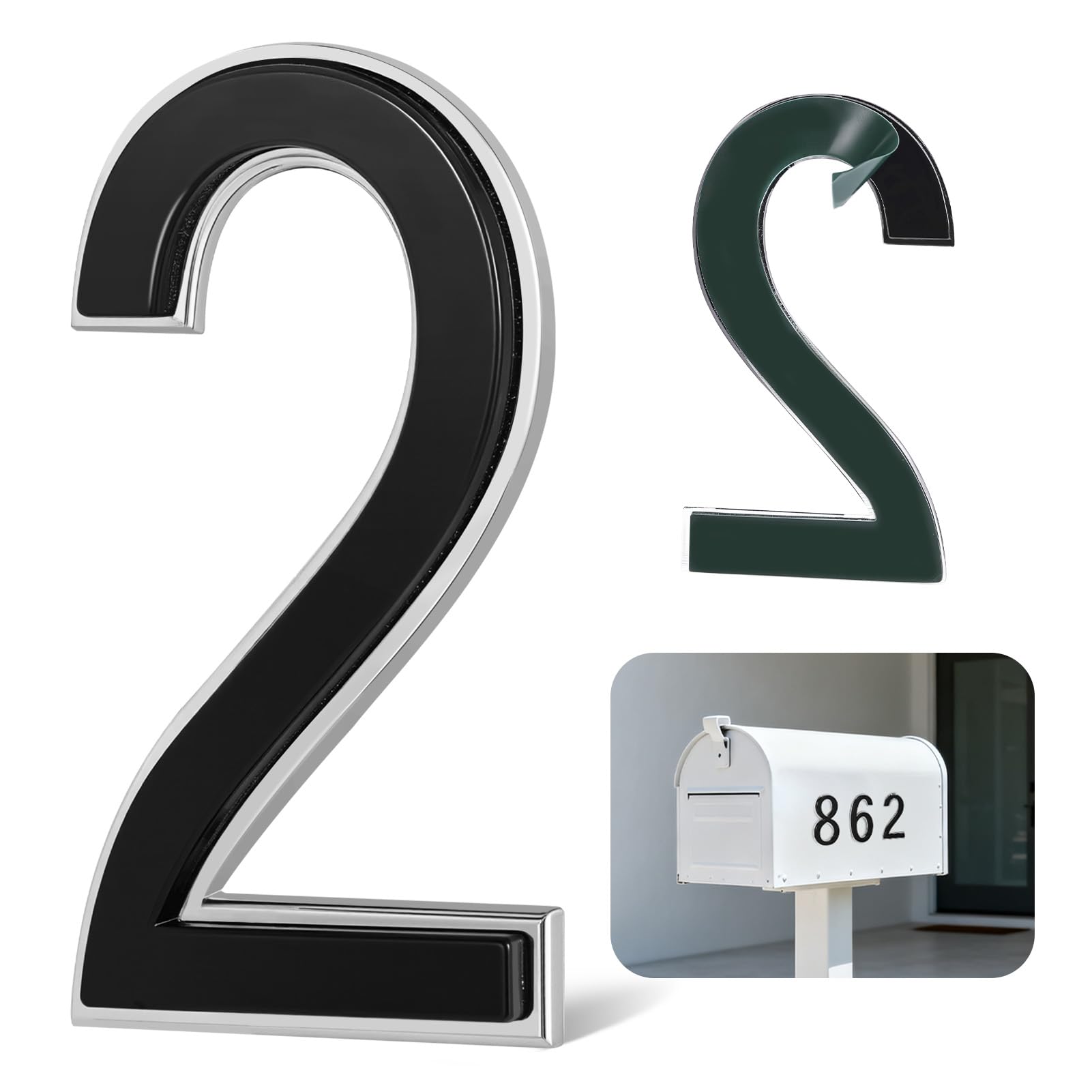 4 Inch Black House Numbers for Outside, VONDERSO Self-Adhesive Mailbox Numbers with Exclusive Electroplated Finish and Durable ABS Base, for House Plaques, Mailbox, Yard, Garage – Plaque Number ‘2’