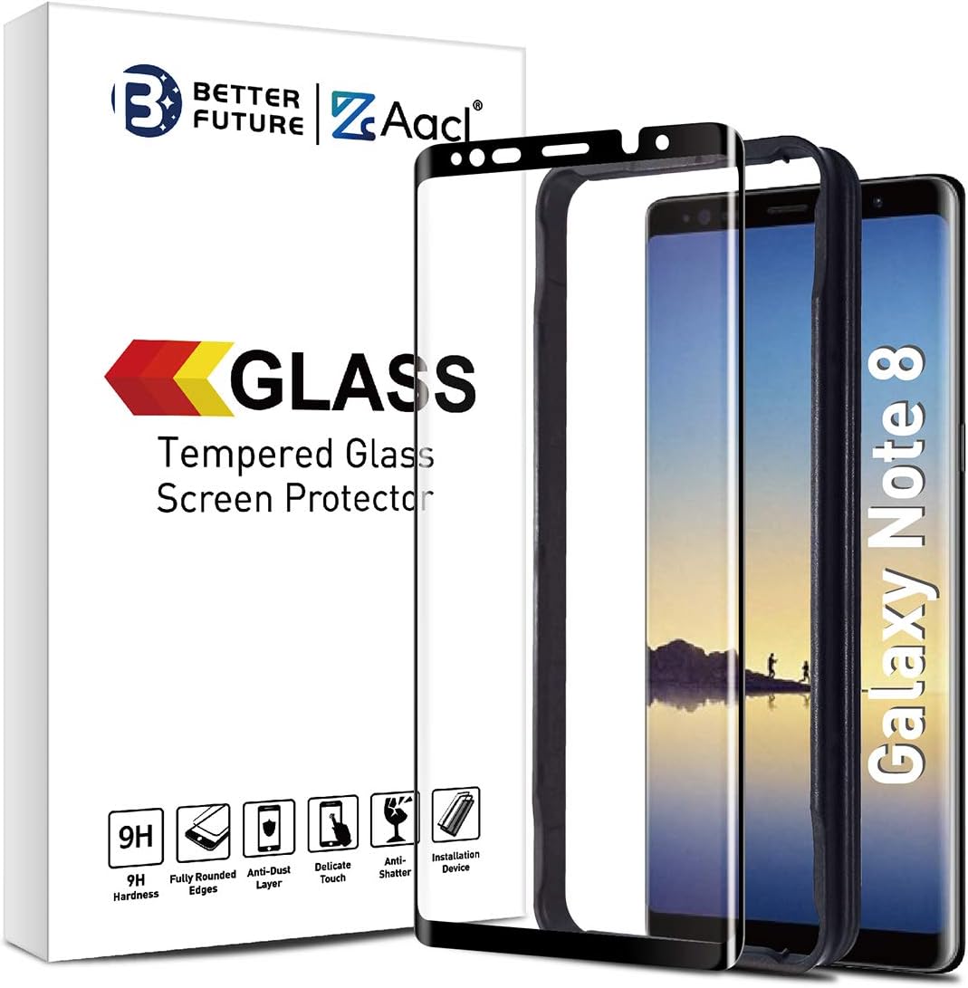 Glass Screen Protector for Samsung Galaxy Note 8,6.3 Inch,1 Pack,Curved Tempered Glass,Easy Installation Tray,Black