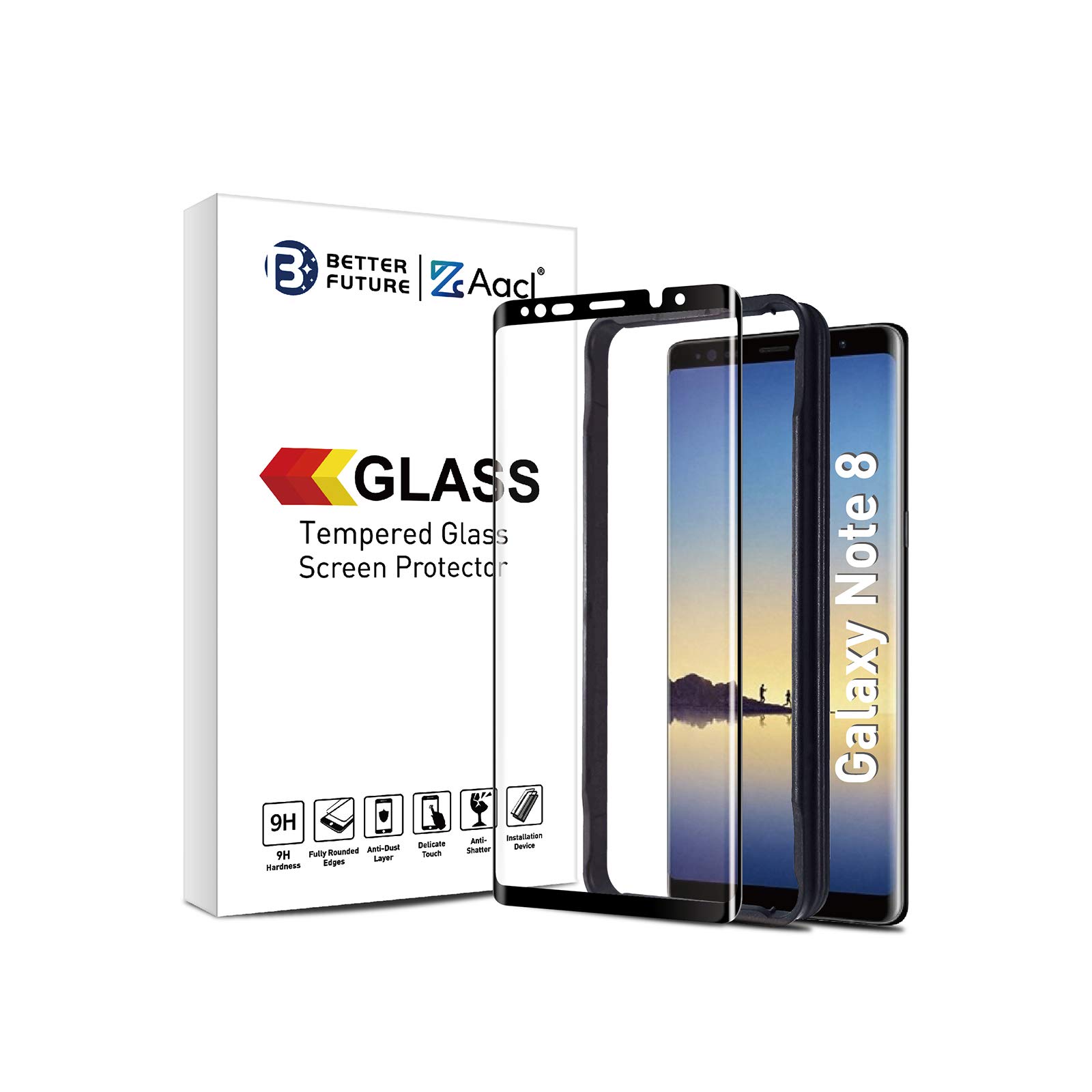 Better Future Glass Better Future Glass for Samsung Galaxy Note 8 Screen Protector Tempered Glass Scratch Resistant 3D Curved Glass Protector Frame Glue［1-Pack］