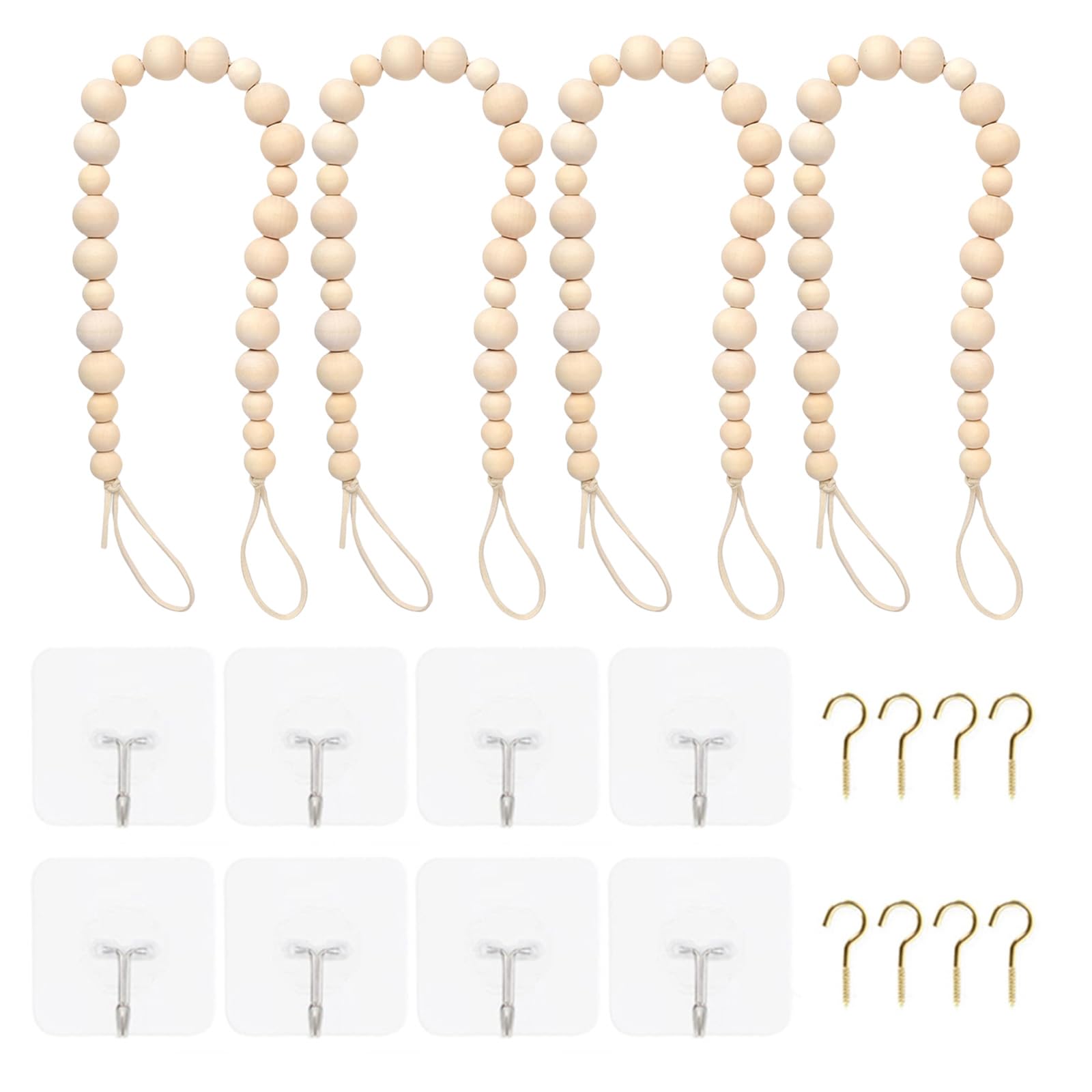 Xinsheinelry Of 4 Wood Bead Curtain Tiebacks, Holdbacks for Home Decoration Multiple Color Not Need Drilling Accessories