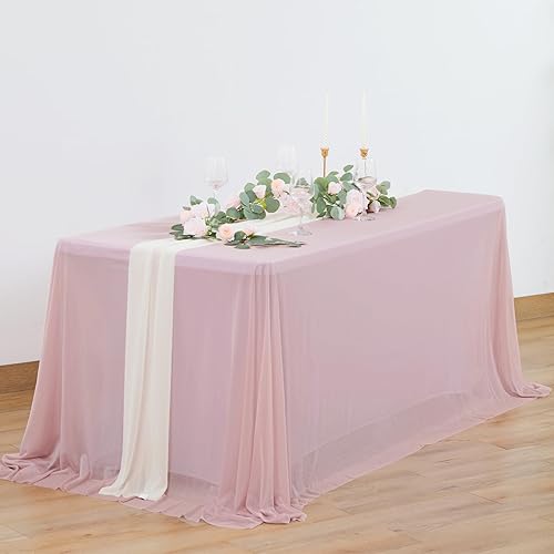 Miniatura 6 de Mantel de rosa polvorienta con camino de mesa beige transparente para mesa rectangular para niña, fiesta de cumpleaños, boda