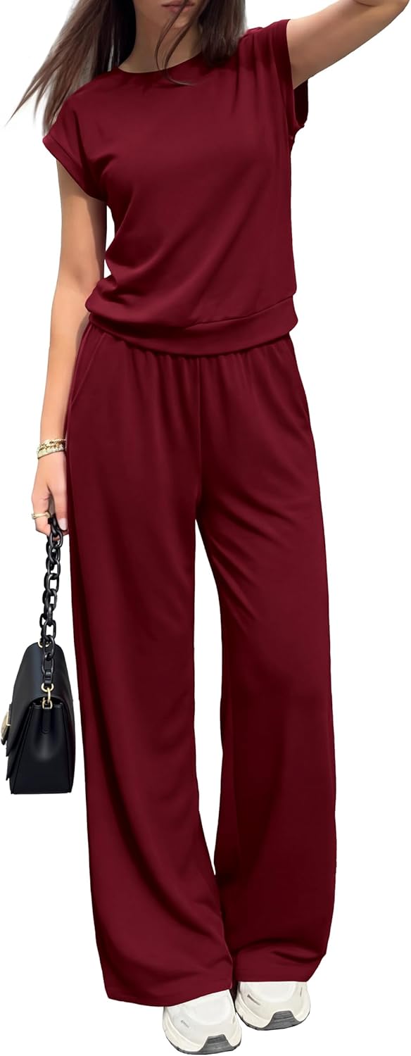 PRETTYGARDEN Women's Summer 2 Piece Lounge Sets 2026 Cap Sleeve Tops Wide Leg Pants Workout Sets Loose Casual Tracksuit - Image 3