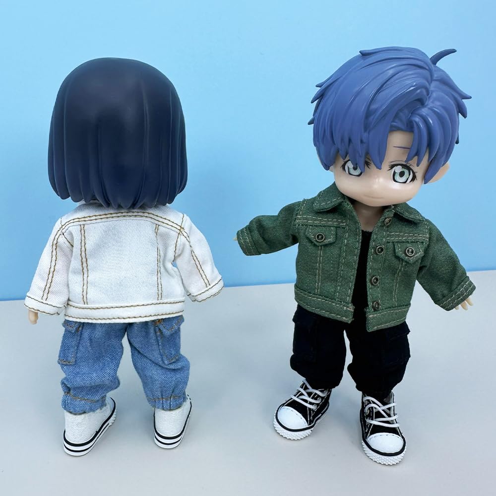 niannyyhouse OB11 1/12 BJD ubranka dla lalek płaszcz spodnie z kieszeniami kamizelka buty dżinsowy strój 10,9 cm figurki lalki dressup (niebieski)