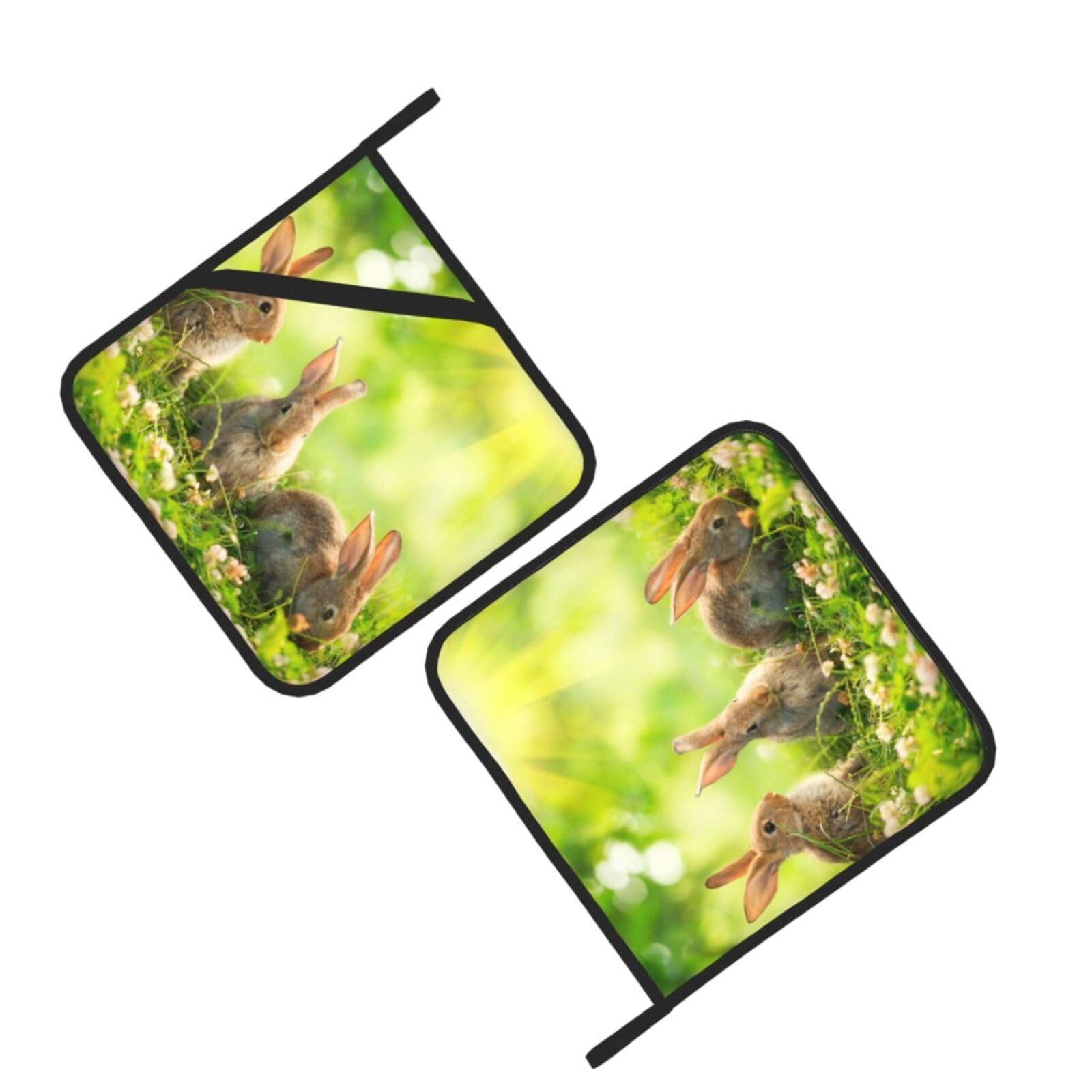 Funny Rabbits Printed Oven Pot Holders Set of 2 Pcs Heat Resistant Kitchen Microwave Potholders for Cooking Baking Grilling