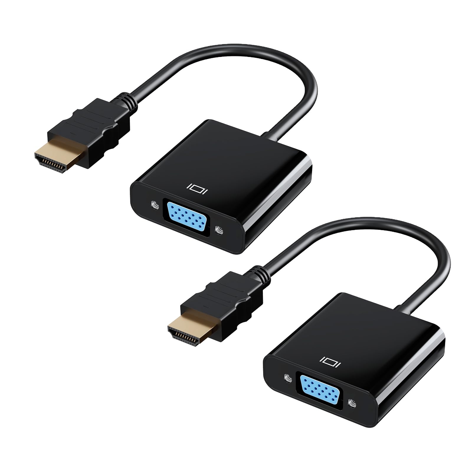 Lot de 2 adaptateurs HDMI vers VGA, convertisseur femelle plaqué or pour ordinateur portable, ordinateur de bureau, PC, moniteur, projecteur, HDTV, Xbox, résolution HD 1080p