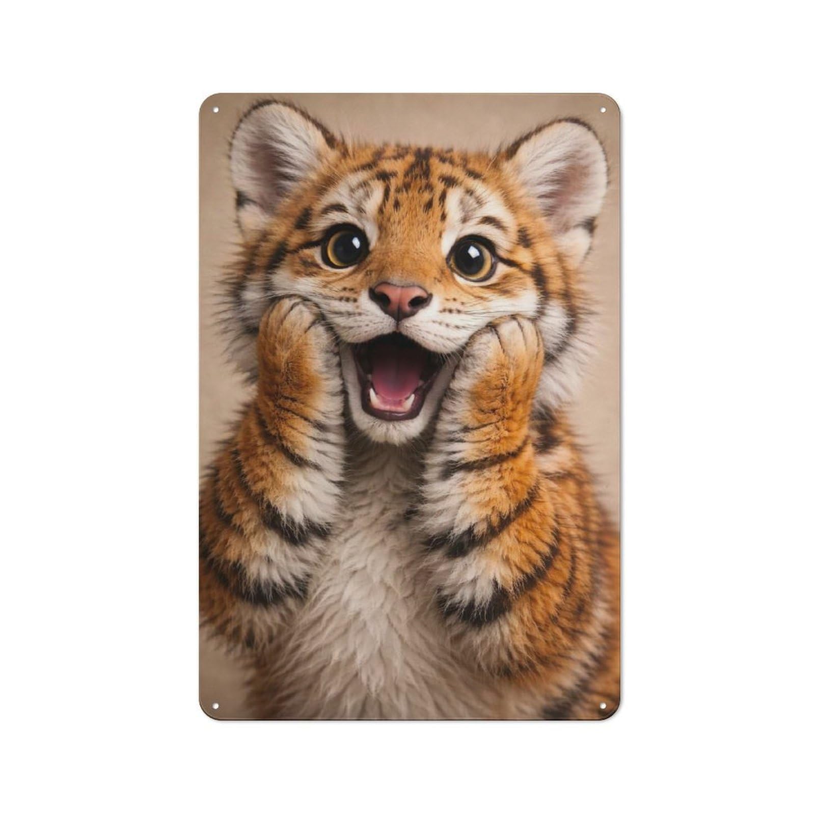 Junmoney Style-12 Cute Tiger Cub Portrait Workshop Style Metal Wall Decor 30X20cm, Decorative Metal Plaque For Garage, Hobby Room, Office Or Man Cave