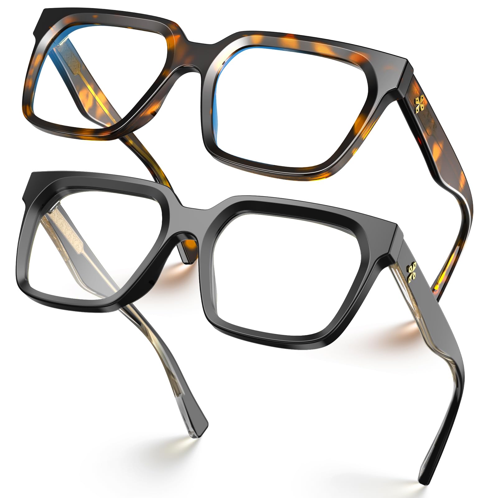 VISOONE 2 Pack Rectangle TR90 Blue Light Blocking Glasses Computer Eyewear with Preppy Look for Women and Men Cougar