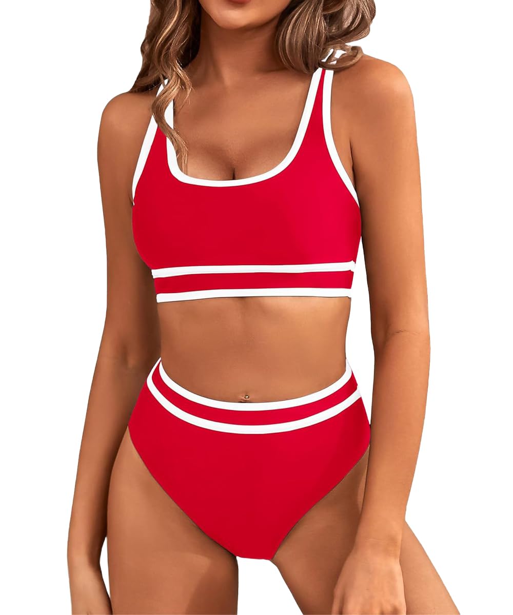 Yeenily Bikinis Mujer Dos Piezas Sexy Push Up Bañadores Deportivo Conjunto de Bikini Reductores Bañador de Playa Cintura Alta Traje de Baño de Tanga Brasileño Tankini con Relleno