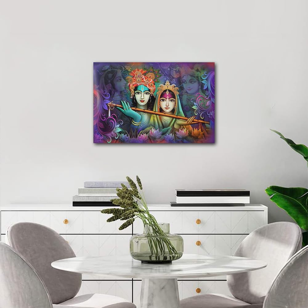 Black and White Canvas Wall Art Hindu God Lord Krishna Posters Prints Artwork India Religious Contemporary Home Decor Stretched Canvas Picture for Living Room Bedroom Home Office Decor (24"Wx16"H) - Image 4