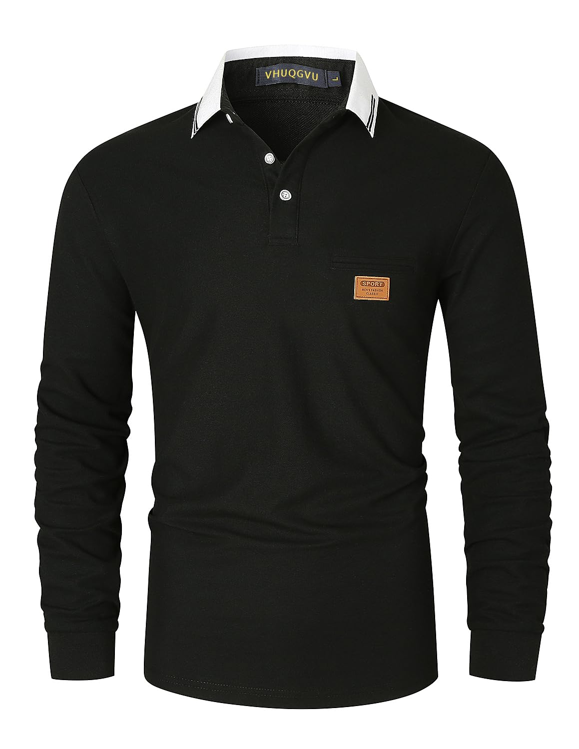 VHUQGVU Polo Uomo Essenziale Manica Lunga 100% Cotone Contrasto Colore Golf Sportiva Poloshirt