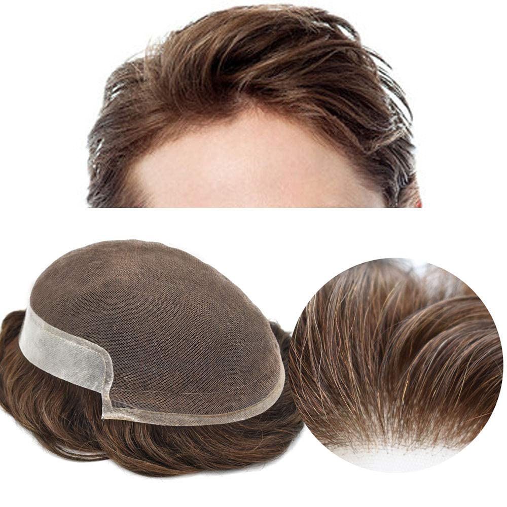 Amazon.com : Super Thin French Lace Mens Toupee Hairpieces Human Hair  Replacement Transparent Lace Front Bleached Knots Poly Skin mens Hair System  Black Brown Blonde Gray Natural Wigs for men USA (8"x10" (