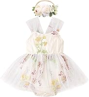 Vista 20 de IDOPIP Conjunto de 2 piezas para bebé recién nacido, con diadema, bordado de flores, tutú, princesa, fiesta de cumpleaños, conjunto de ropa