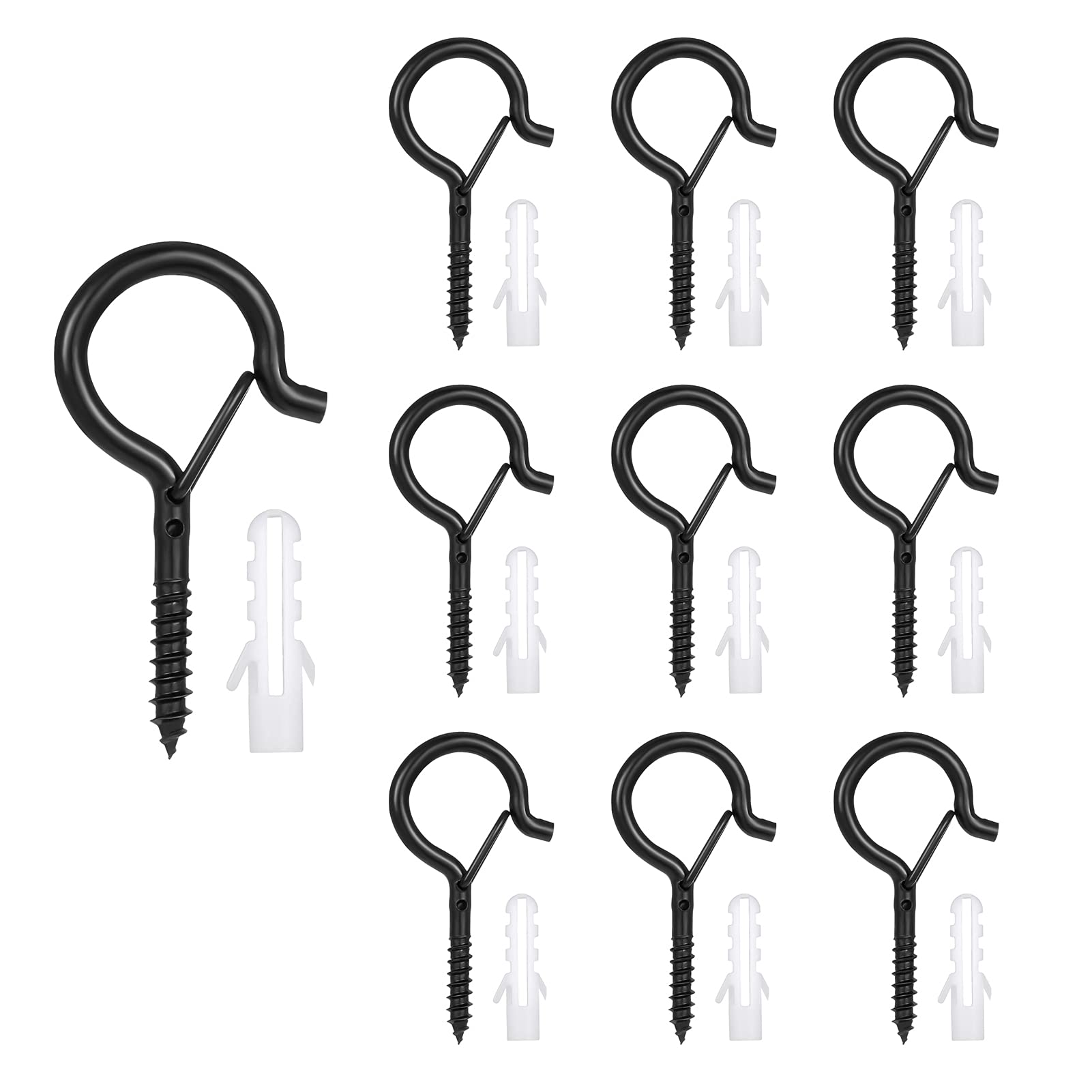 Xinstroe 10 Pack Q-Hanger Hooks with Safety Buckle, Metal Ceiling Hooks,  Safety Cup Hooks, String Lights Hanger Hooks for Outdoor Wire and Fairy