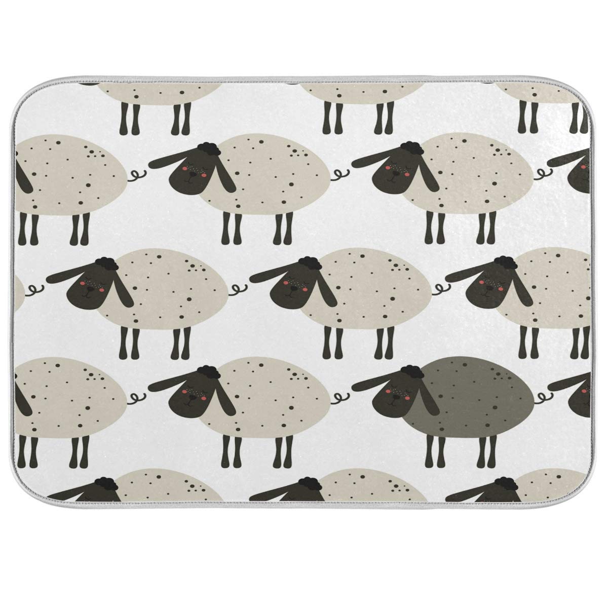 Blueangle Microfiber Dish Drying Mat for Kitchen Counter-top, Cartoon Sheep Dry Pad for Dishes, Flatware, Dinnerware, Serveware, Plate, Machine Wash (16