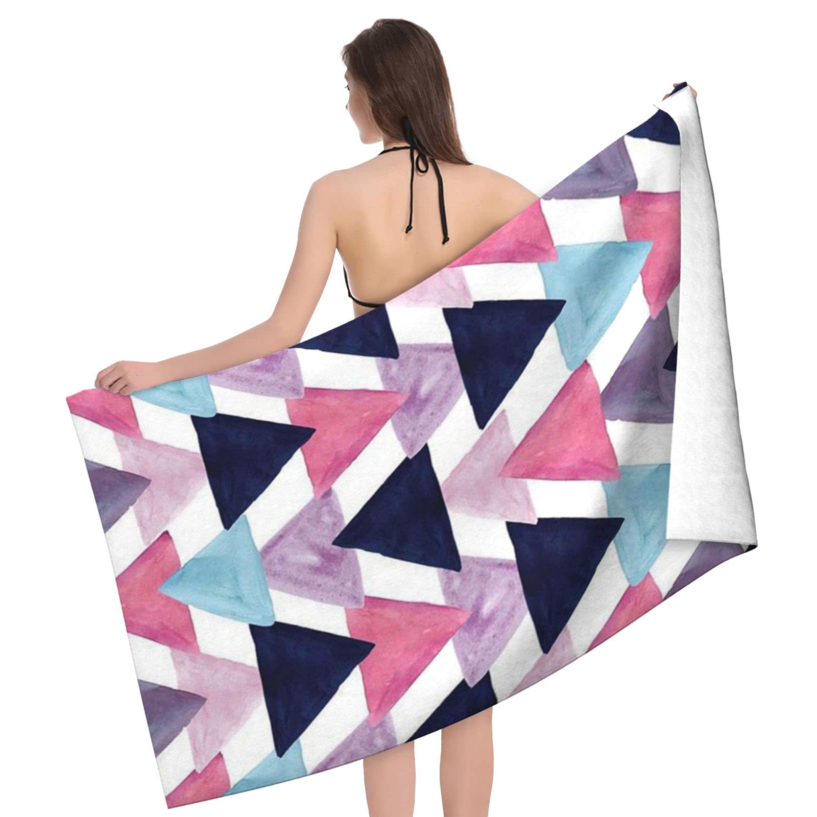 LSRCPD Blue Lagoon Watercolor Triangles Beach Towel Highly Absorbent Microfiber Beach Blanket Soft Bath Towels 80 x 130 cm