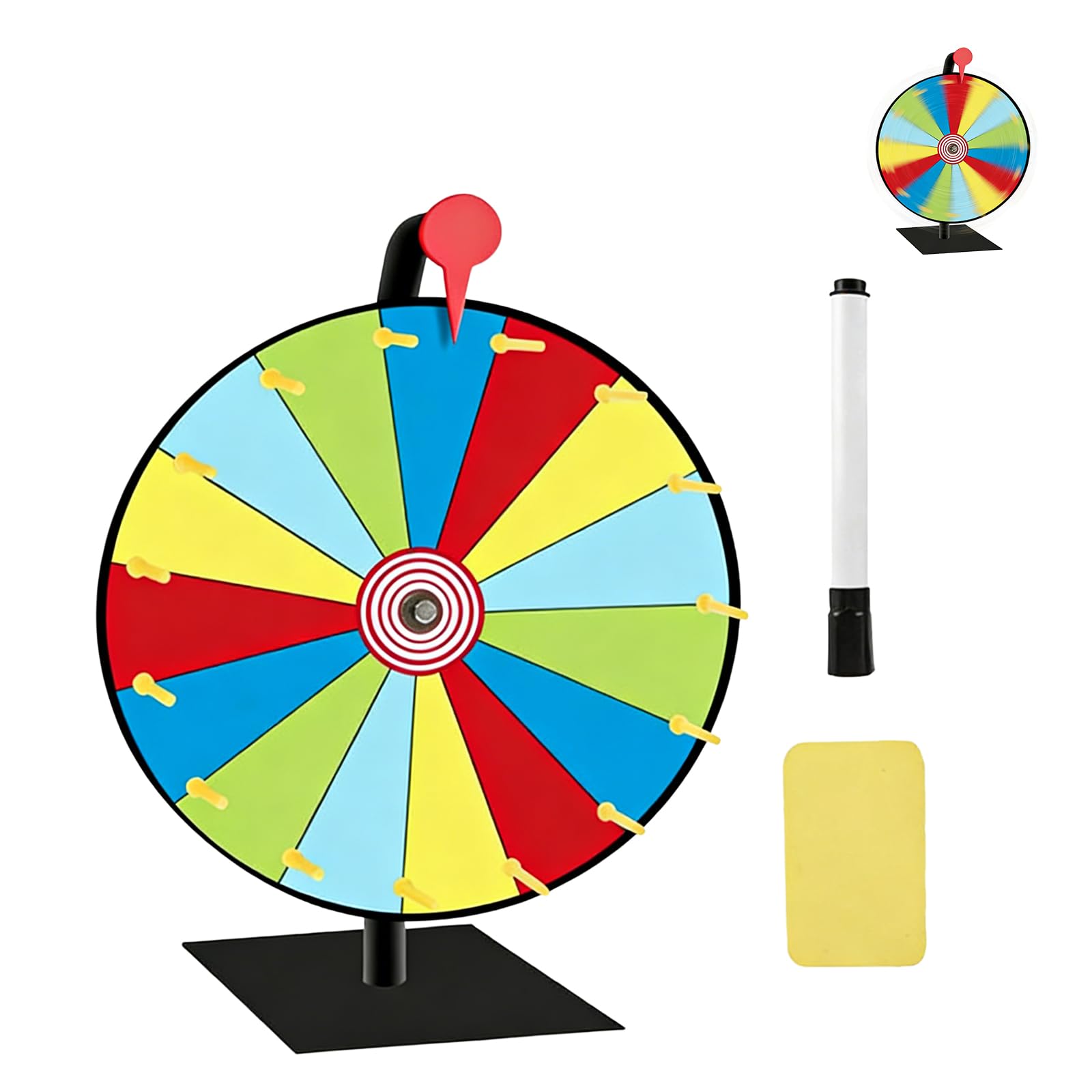 PORFOYO Glücksrad,30cm Glücksrad Zum Drehen Mit Ständer, 15 Slots Glücksrads Zum Selbstgestalten Mit Marker Und Radiergummi, Roulette-Spinner des Glücks,Tischglücksrad Für Event Und Feier,Wortspiele