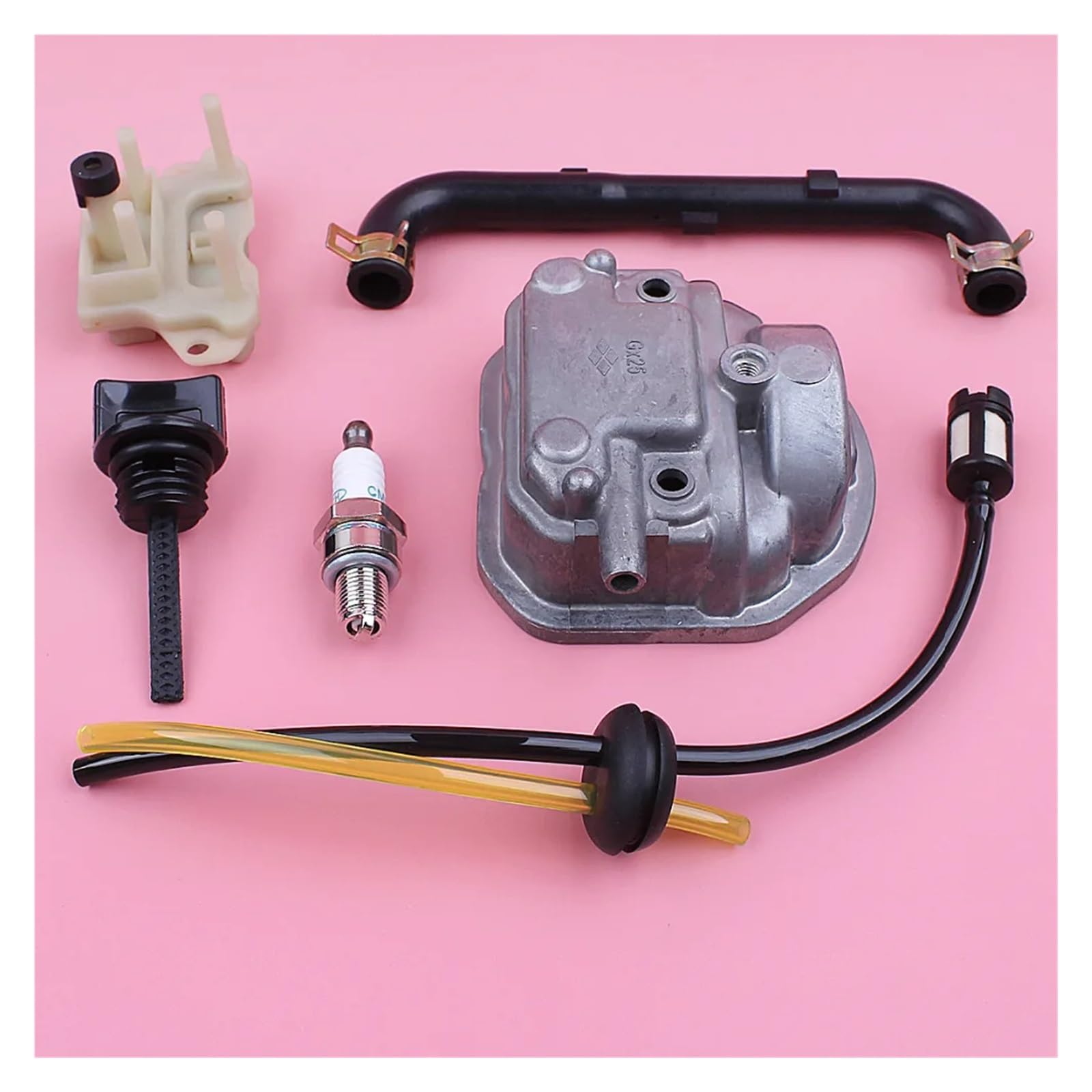Tapa de Culata for Motor GX25 HHHT25S con Tapa de Filtro de Aceite, Placa de válvula de Salida y Ojal de línea de Combustible for cortacésped.