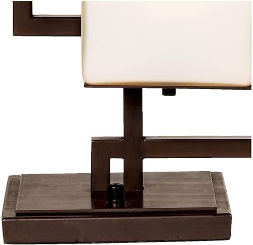 Miniatura 8 de Possini Euro Design Lighting on The Square - Lámpara de mesa moderna de 24 pulgadas de alto, bronce romano, marrón, geométrico, metal, ópalo,