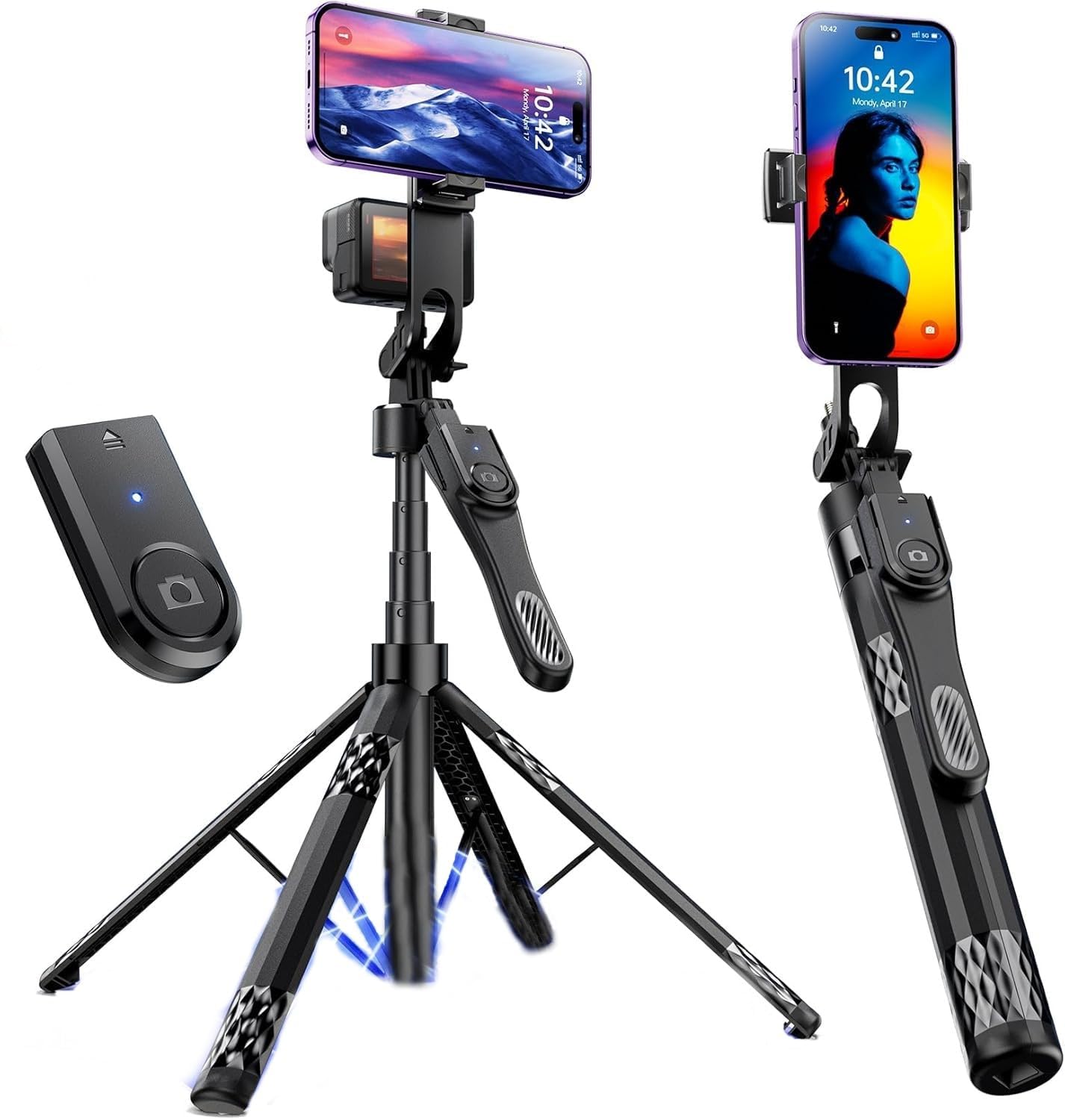 HOLD UP 72 Inch Selfie Stick Tripod for Mobile & Camera | Aluminium Phone Tripod Stand with Wireless Remote | 4-Leg Stable Design | Compatible with iPhone, Android & GoPro (Black)-image-7