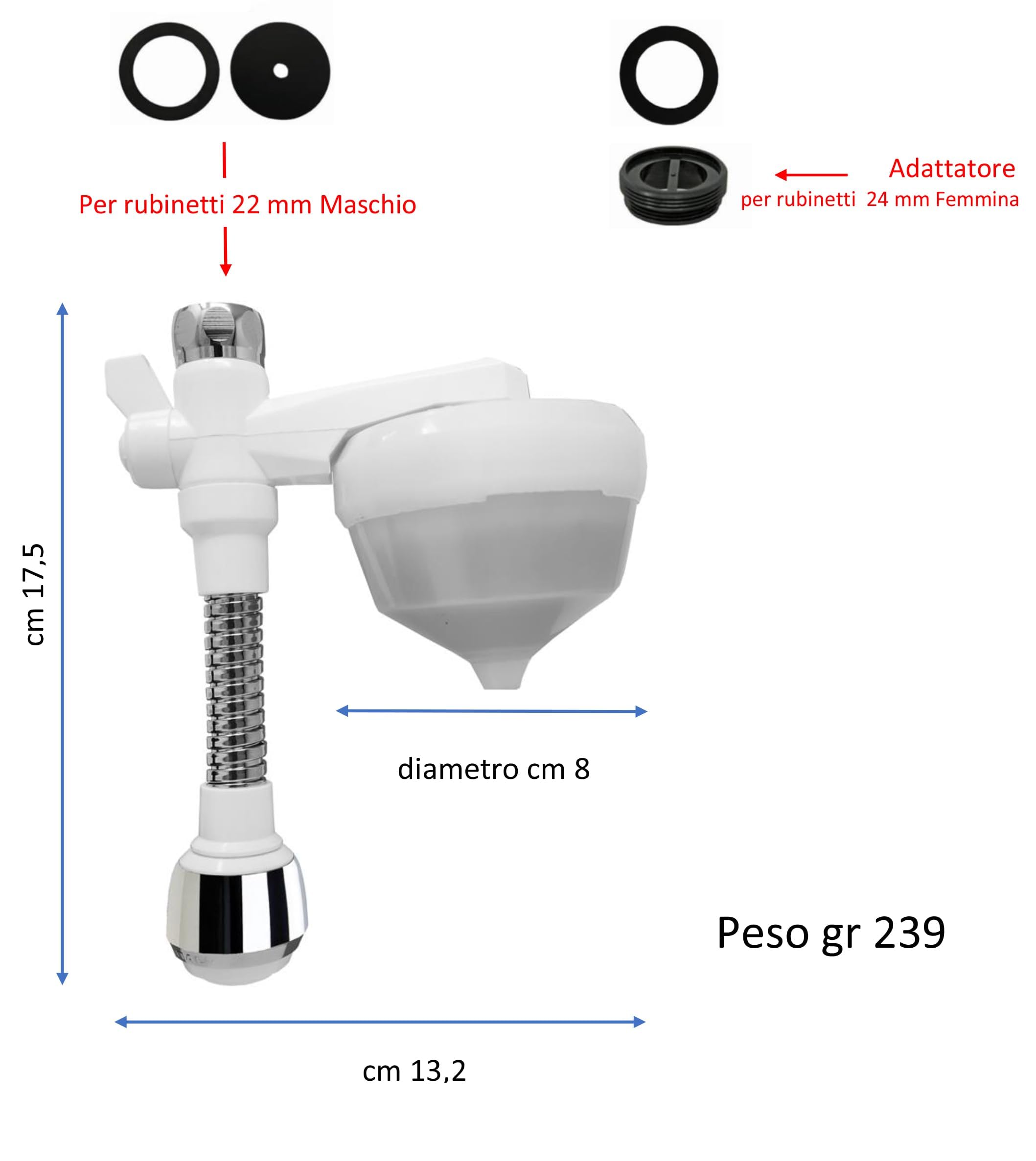 Siroflex 2652/1S Silver UNI 3-A Depuratore Acqua Domestico Made in Italy Con Cannuccia Flessibile Aeratore Doccetta Sirius | Depuratore Acqua Rubinetto | Filtro Acqua Rubinetto Depuratore