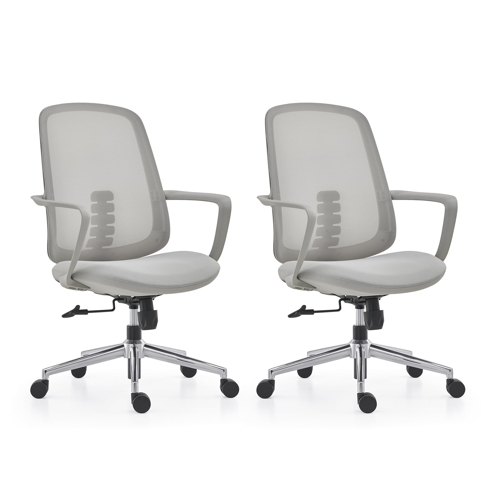 2 Pack Office Desk Chair With Lumbar Support, Mid-Back Commercial Office Chair With Breathable Mesh Back, Swivel, Tilt Lock & Adjustable Height For Comfort Office Task Chair, Grey