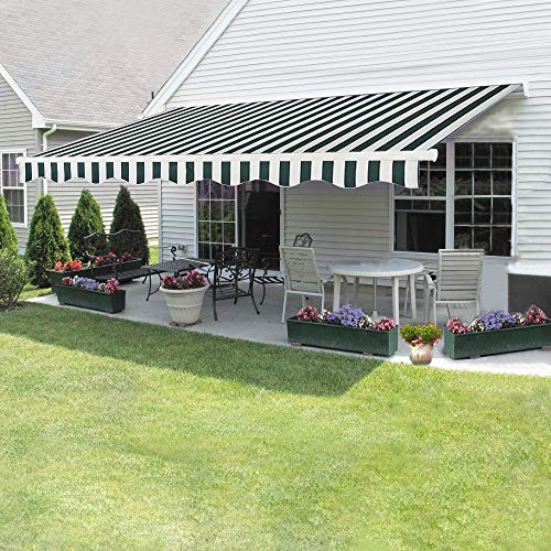 Storeinuk New Retractable Manual Awning Canopy Outdoor Patio Garden Sun Shade Shelter,(Green-White,3.5x2.5m)