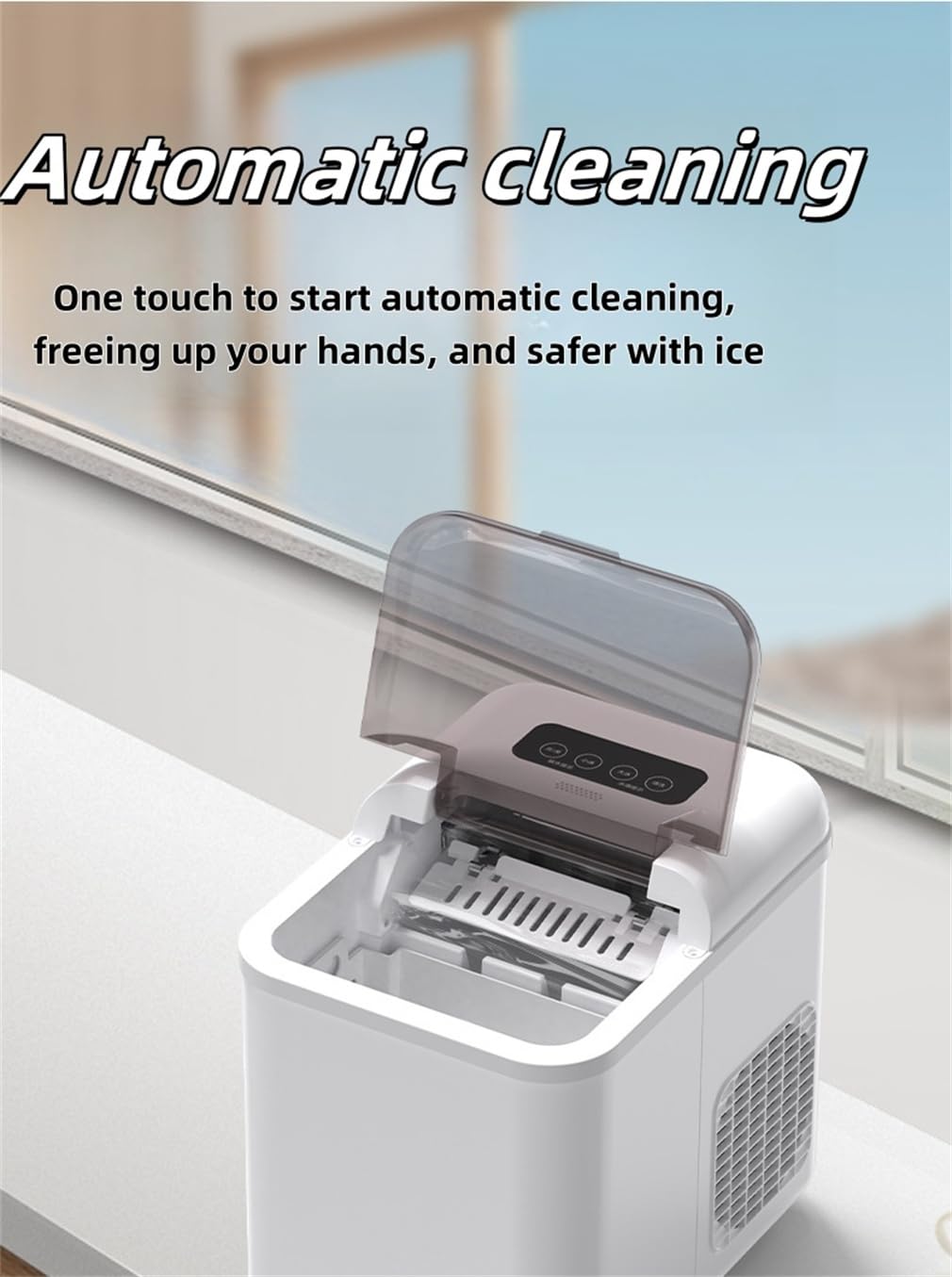 WFGLH Black, Small Household Ice Machine, Portable Smart Ice Maker, Quick Ice Production in 6 Minutes, with Cleaning Function, Ideal for Home, Kitchen, Office, Bar, Party on Fridge.com