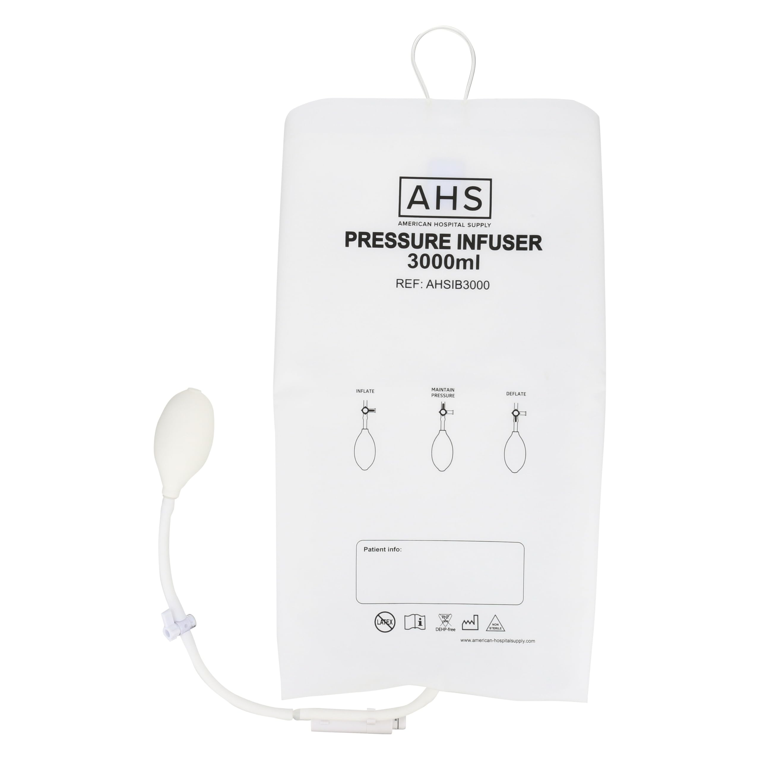 American Hospital Supply Medical Pressure Infusion Bag 3000ml IV Pole Infusion Sack with 3-Way Stopcock Color-Coded Gauge Medical
