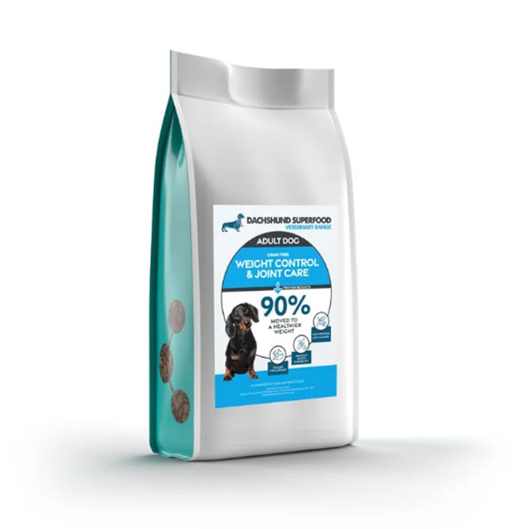 DACHSHUND SUPERFOOD Veterinary Range | Weight Control and Joint Care | Adult Dog 1.5kg 10kg | Hydrolysed White Fish | Joint Support | Grain Free Hypoallergenic | Small Kibble | UK Made (1.5kg)