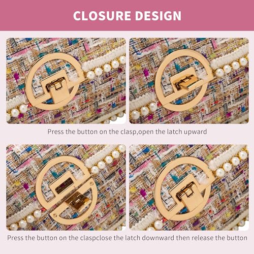 Quilted Shoulder Bag Purse for Women Fashion Tweed Pearl Clutch Handbag Designer Small Crossbody Bag, with Chain Strap4