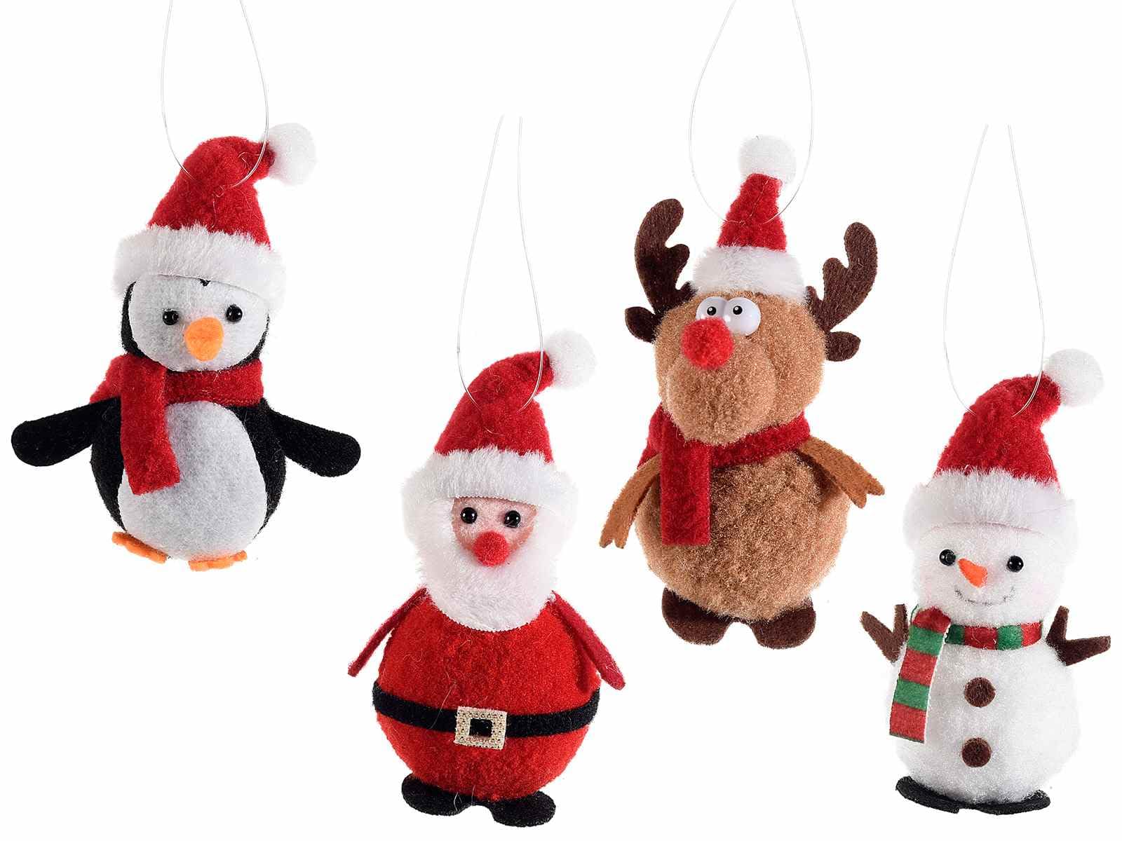 Gruppo Maruccia - Personnages de Noël à suspendre en tissu rembourré - Décorations pour sapin de Noël, maison, vitrines - Lot de 16 décorations de Noël assorties