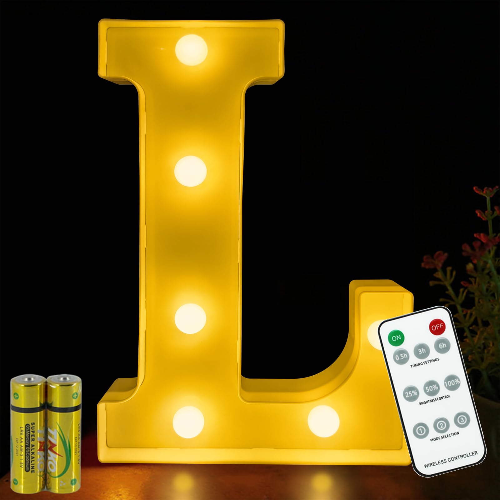 HONPHIER® Letter Lights Decorative LED Alphabet Lights Remote Control Marquee Decoration Light Up Sign Battery Operated for Birthday Party Wedding Receptions Holiday Bar Home Bedroom Bath Decor (L)