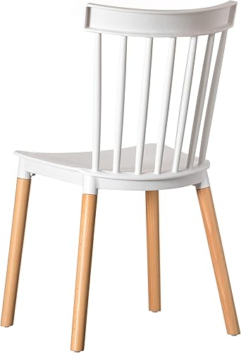 Miniatura 6 de Fabulaxe Silla de comedor de plástico moderna diseño Windsor con patas de madera de haya, color blanco juego de 4 Juego de 4 blanco,Juego de 2