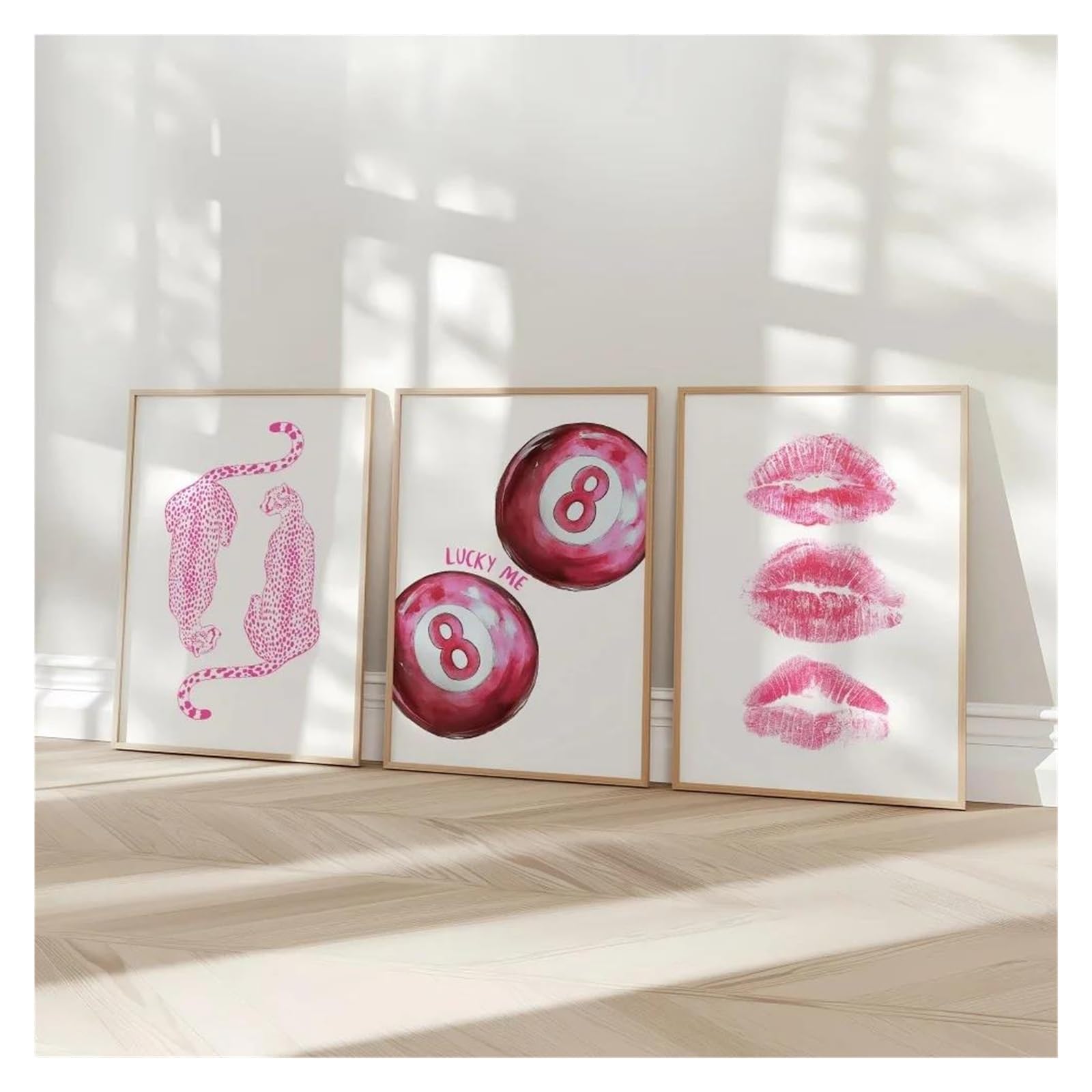 Byambd C Aestheti Pictures 3Pcs Frameless Retro 8-Ball Posters Prints Heetah Anvas Fashion Kiss And Lip Painting Room Decor(,30X40cm)