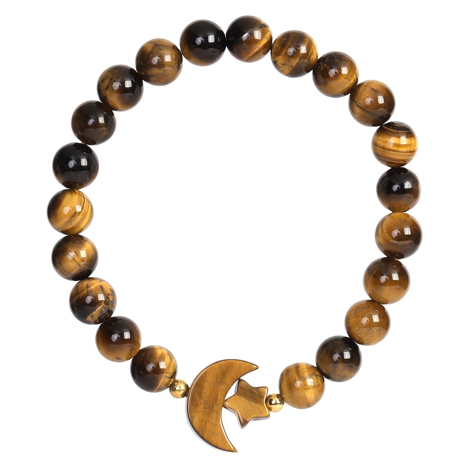 mookaitedecormookaitedecor Moon & Star Charm Healing Crystal Beads Bracelet Jewellery Gift for Women Girls, 8mm Beads Quartz Crystal Natural Semi Precious Stone Stretch Bracelet for Chakra Energy Balancing