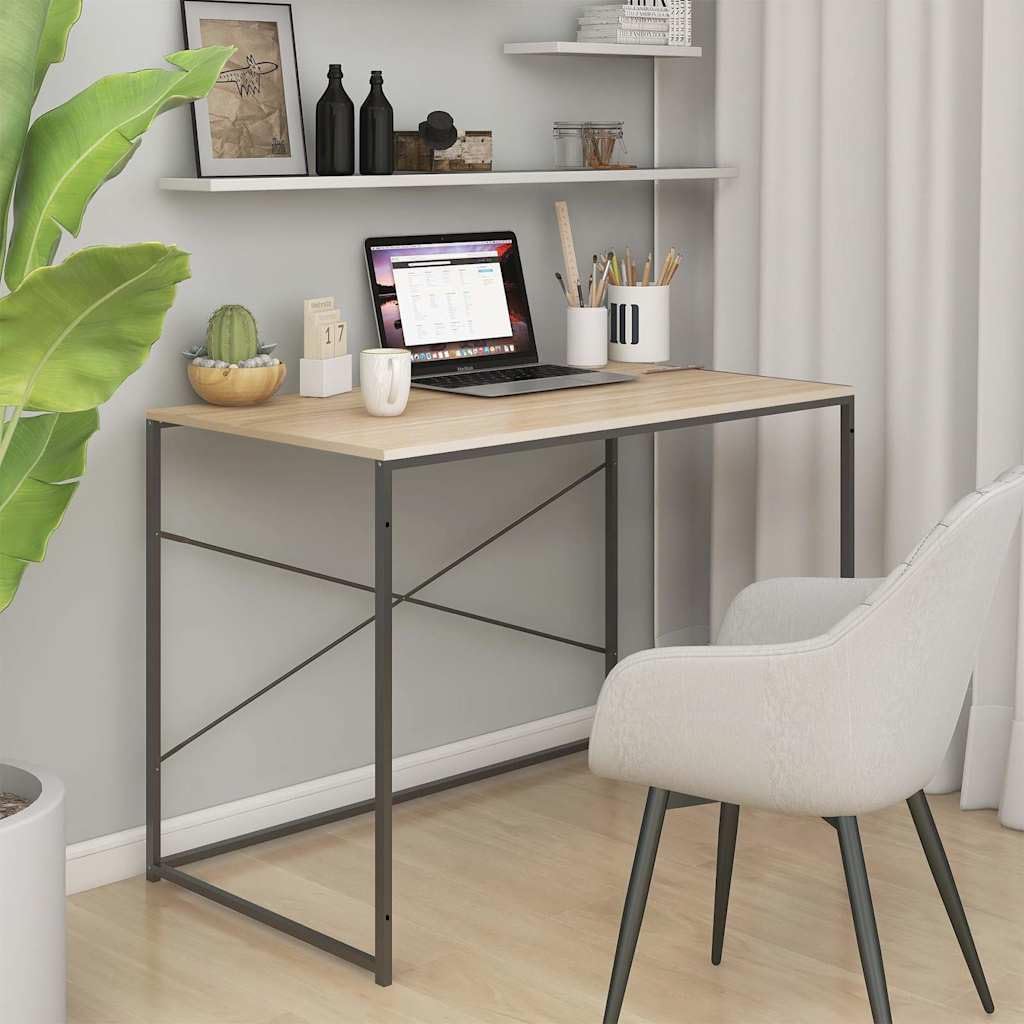 Stolik komputerowy o wyglądzie czarnego dębu, 110 x 60 x 70 cm, materiał drewnopochodny z metalowym stelażem, stół do gabinetu i gier, stabilne biurko do biura i domu