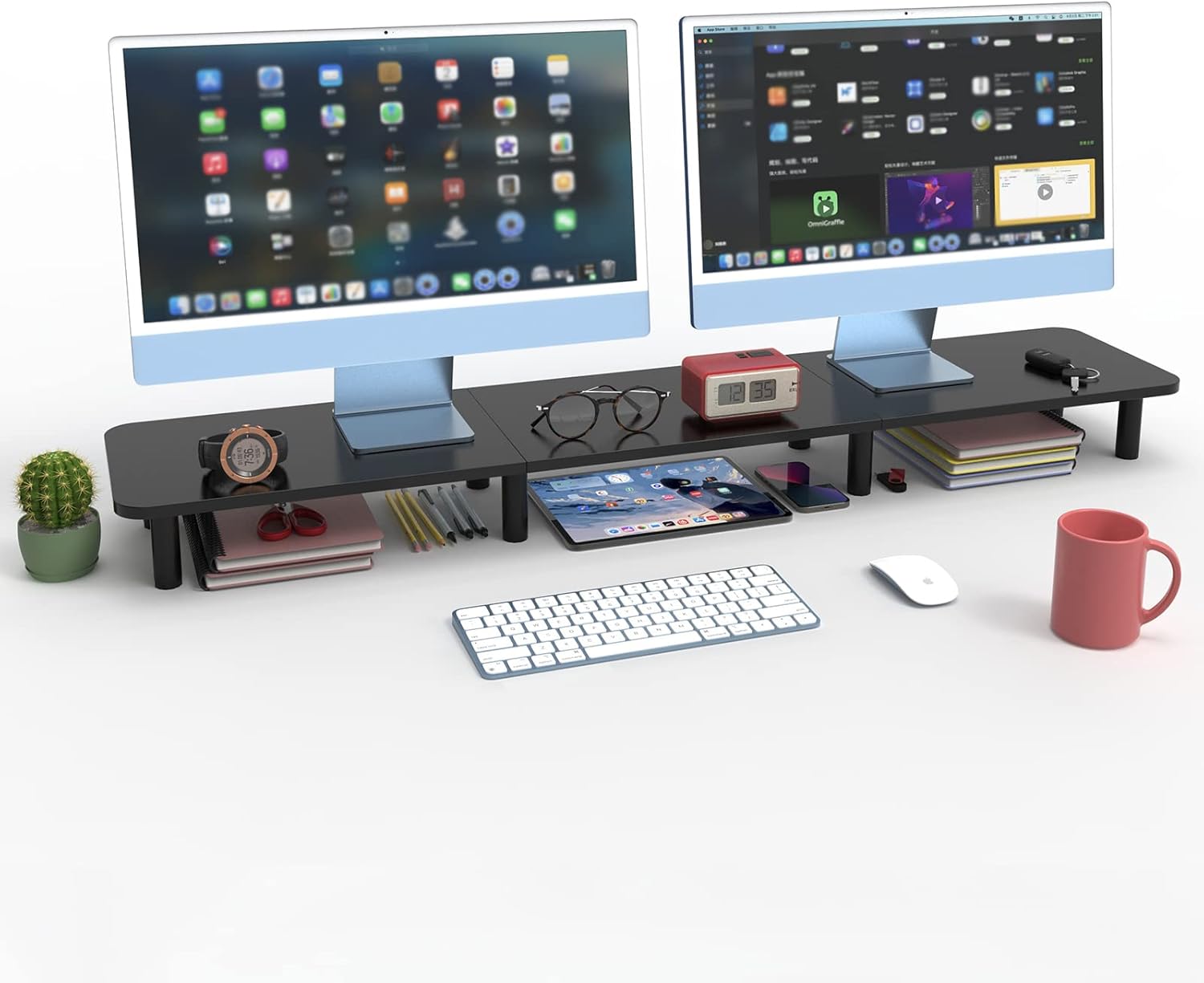 WEGASTU Dual Monitor Stand Riser 43.7 inch Large Extra Long