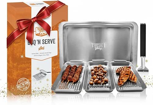 Yukon Glory BBQ Vegetable Grill Basket Set, Stainless Steel, 3