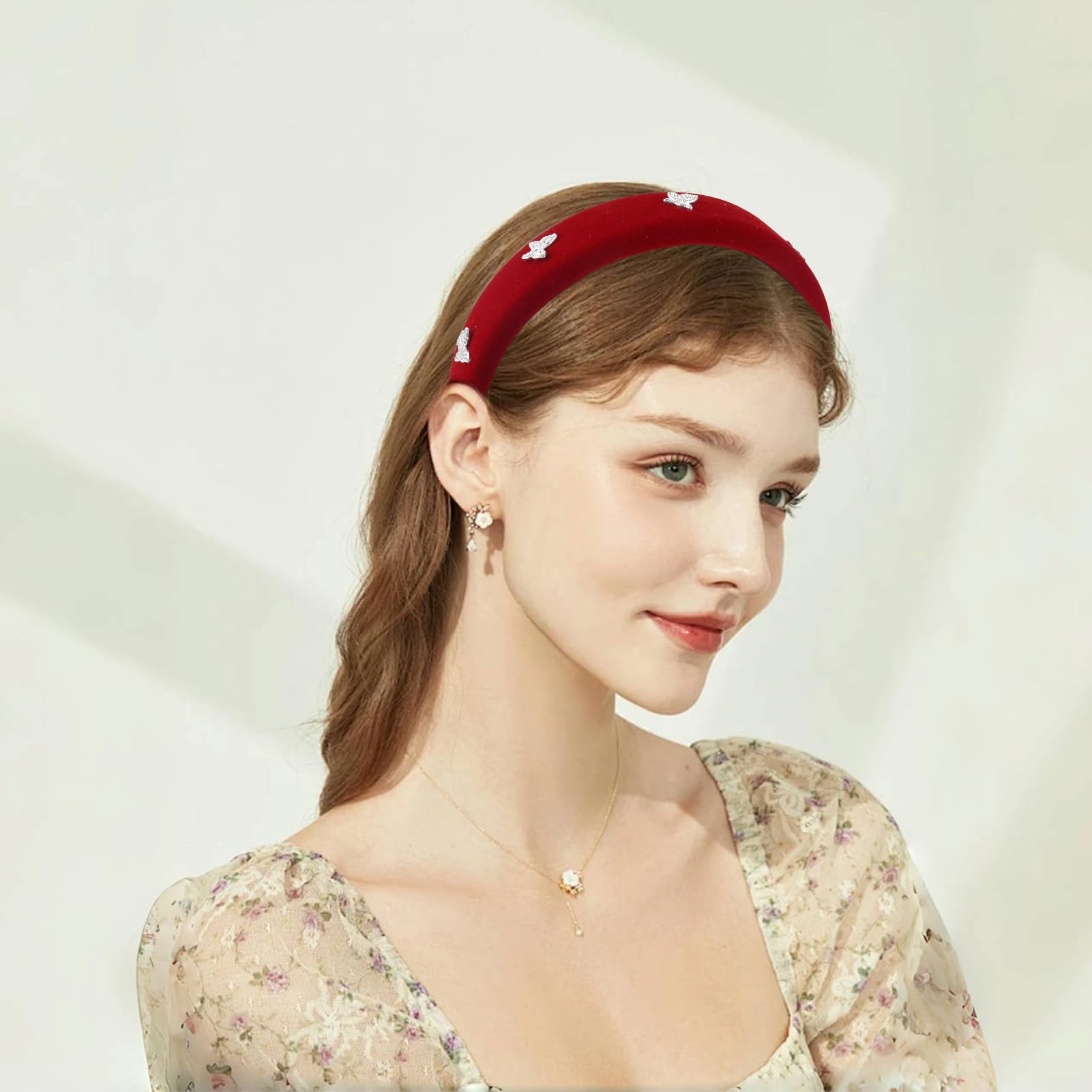 Diadema de terciopelo negro para mujeres y niñas, con diamantes de imitación y mariposa, paquete de diademas anchas antideslizantes y gruesas, para adultos, diademas suaves para cabello largo, corto,