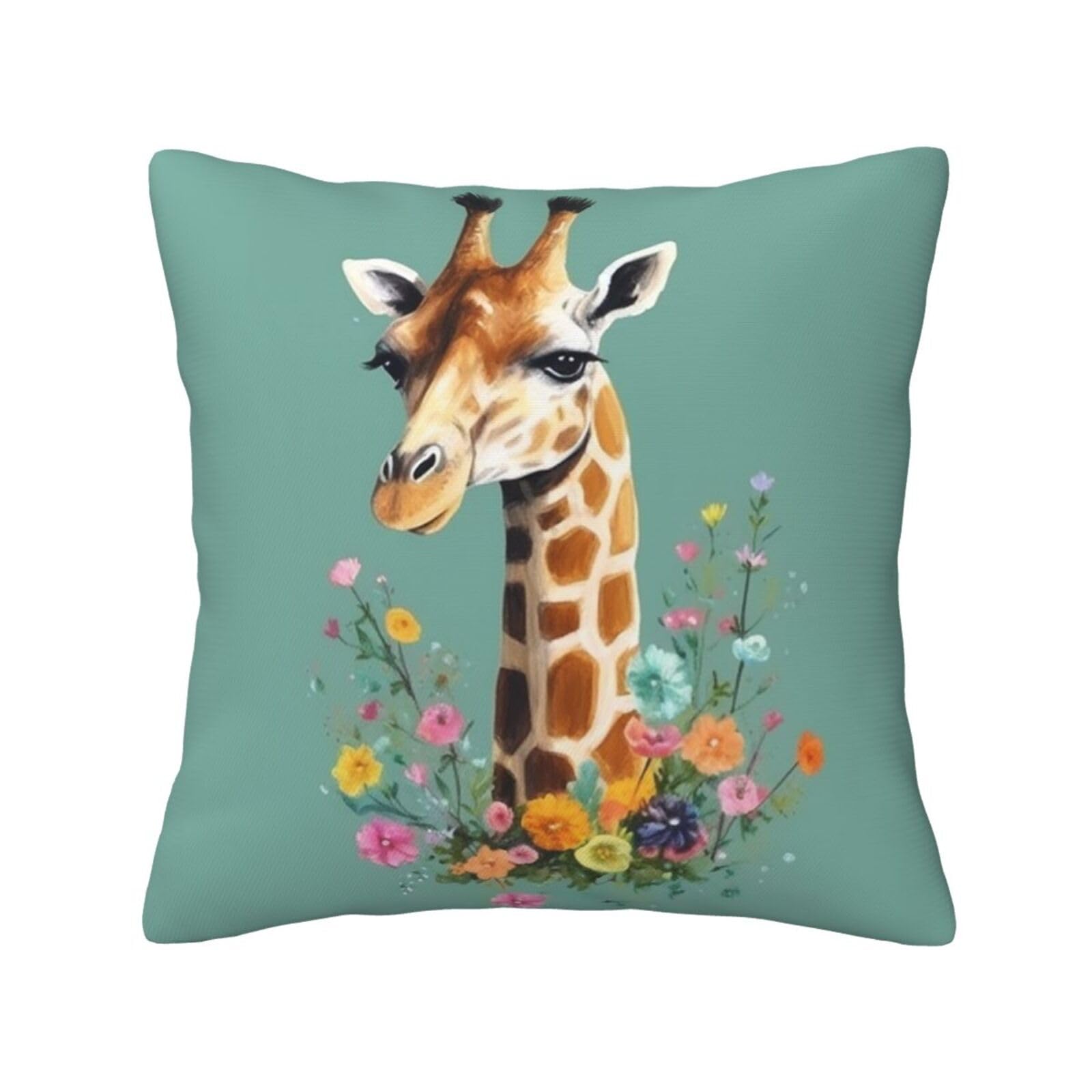 FodPand Giraffe with Flowers Throw Pillow Covers 12"X12" Super Soft Cozy Pillows Case Morden Decorative Cushion Cover for Sofa Couch Bed Home Decor