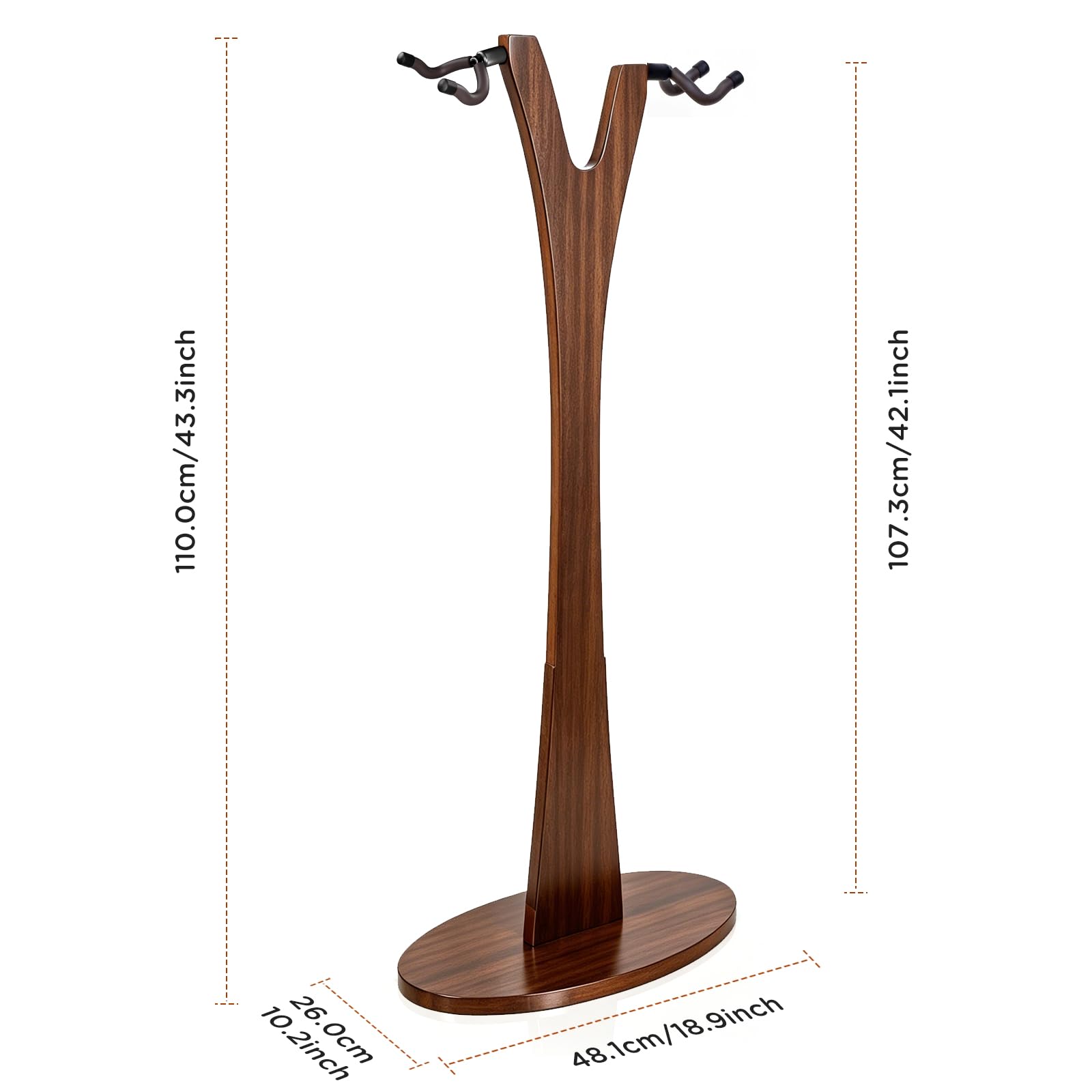 PUNK Soporte doble para guitarra, 2 soportes ajustables para guitarra, 2 soportes para guitarra eléctrica acústica, bajo, soporte de madera para múltiples guitarras, fácil de montar (nogal)