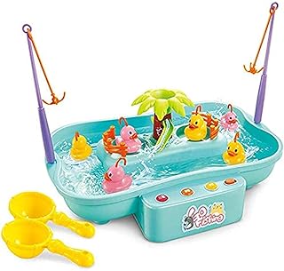 مجموعة ألعاب صيد مائية من توي اف، توضع على الطاولة مع موسيقية وألعاب عائمة على شكل سمكة وبط مع بركة مائية ودوامة وصنارة صيد للأطفال الصغار، موديل A