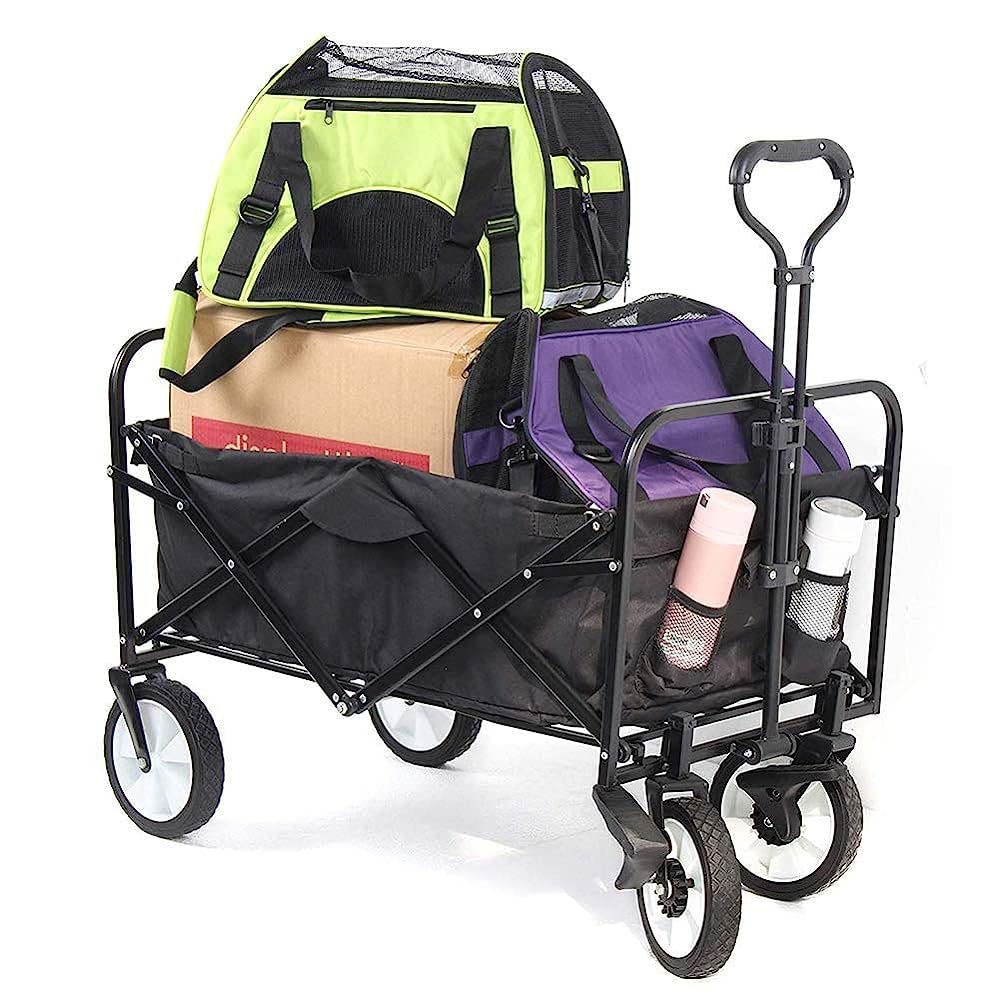 Jolfay Collapsible Folding Wagon Cart, Heavy Duty Utility Beach Wagon Cart with Wheels Foldable, 220LBS Large Capacity Foldable Grocery Wagon for Camping Garden Shopping Sports, Black