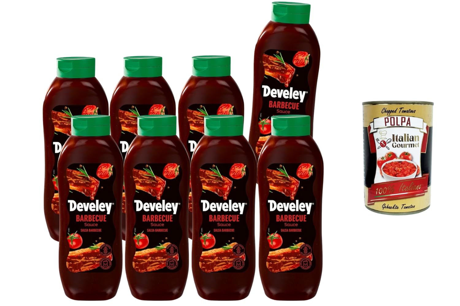 Italian Gourmet BBQ Sauce 8 × 875 ml Vorratspack | Raucharoma Barbecue Grillsauce für Ribs, Burger & Marinaden | Squeezeflasche Catering Gastro | + Italian Gourmet Polpa