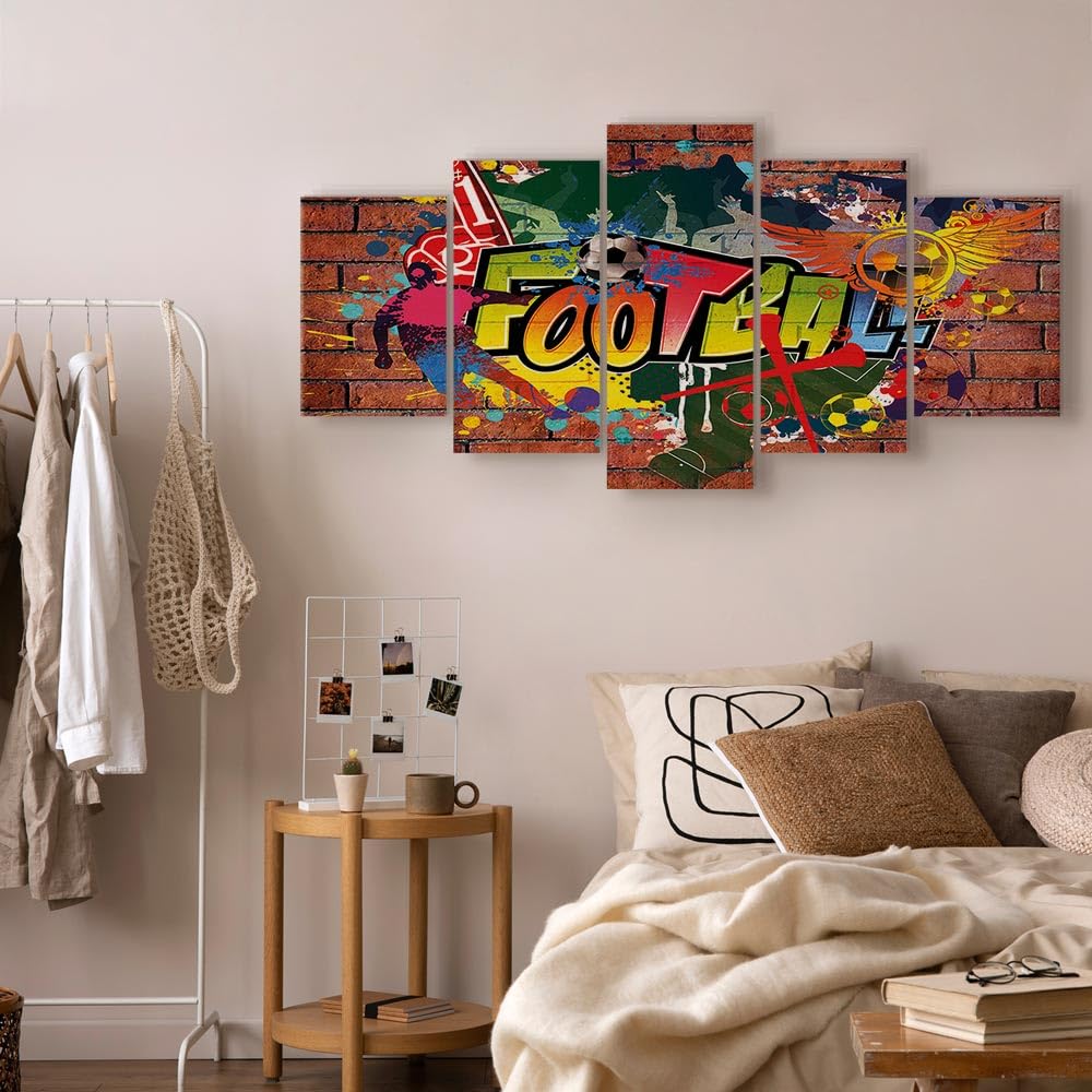 Cuadros B&D XXL - Quadro Football 200x100 cm 5 Pezzi - Stampa su Tela Strutturata XXL Grande - Quadri Moderni Componibili Camera da Letto Matrimoniale - Stampe da Parete Arte 020105-18