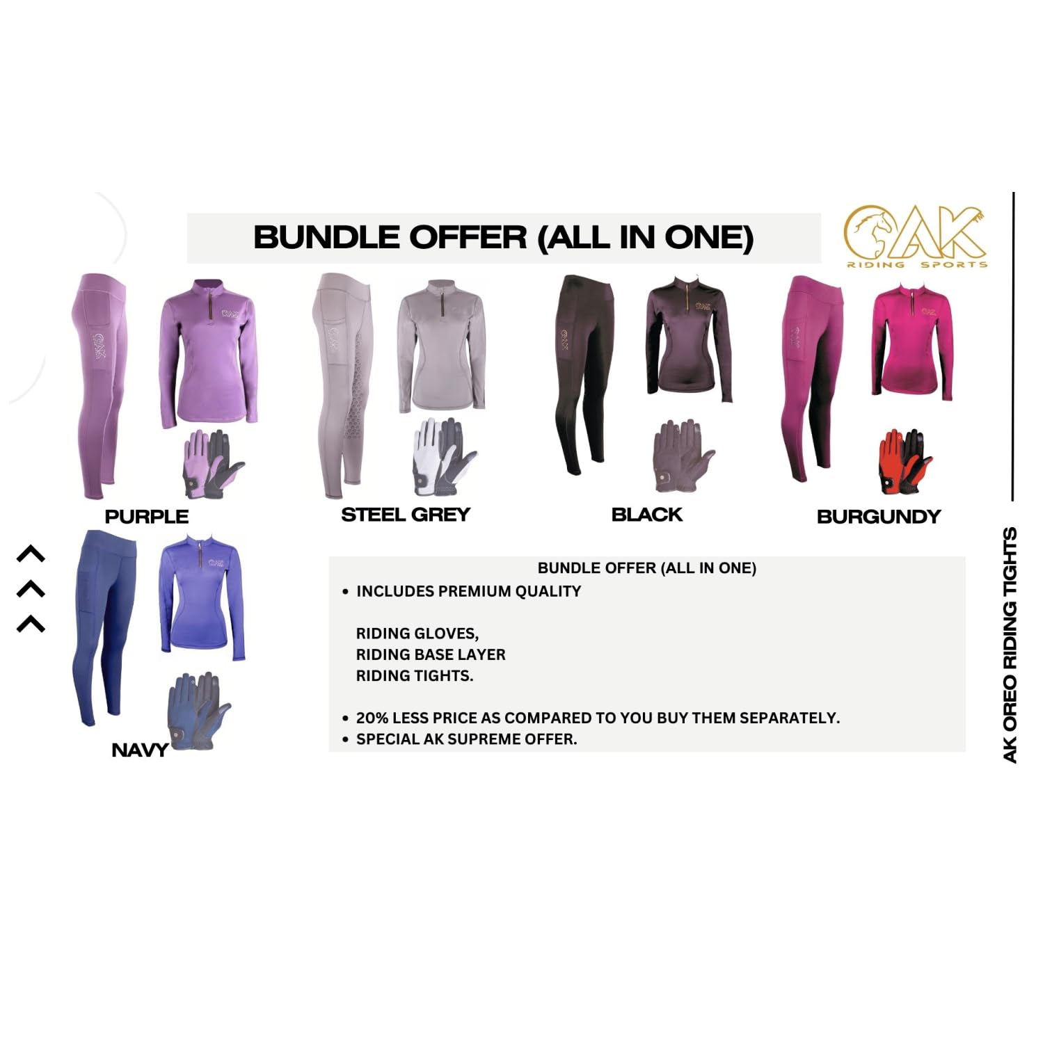 AK Oreo AKRS-6052-01 Collant d'équitation respirant taille haute avec grip en silicone